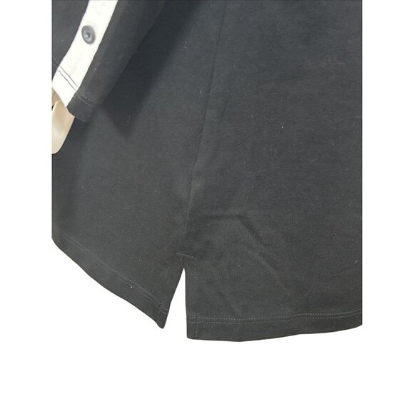 E.L.I Tunic Top XL Black White Trim  Long Sleeve V-Neck Buttons Down Arms Slits - Picture 5 of 11
